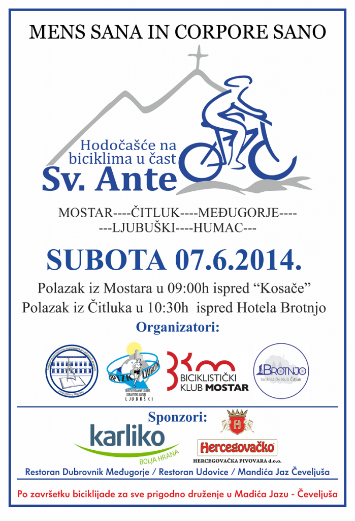 biciklistički klub Mostar, sveti Ante, hodočašće