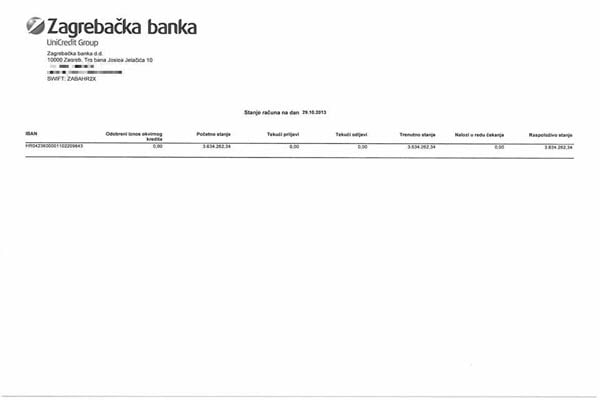 Hrabro dijete, Nora Šitum, stanje računa