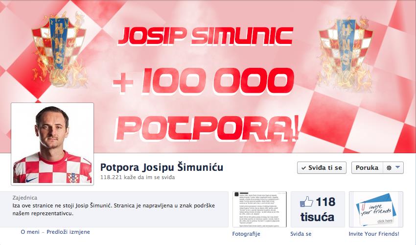 Joe Šimunić, potpora, Facebook