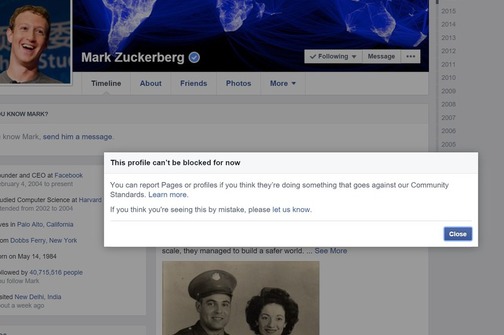 Mark Zuckerberg, Facebook, blokada