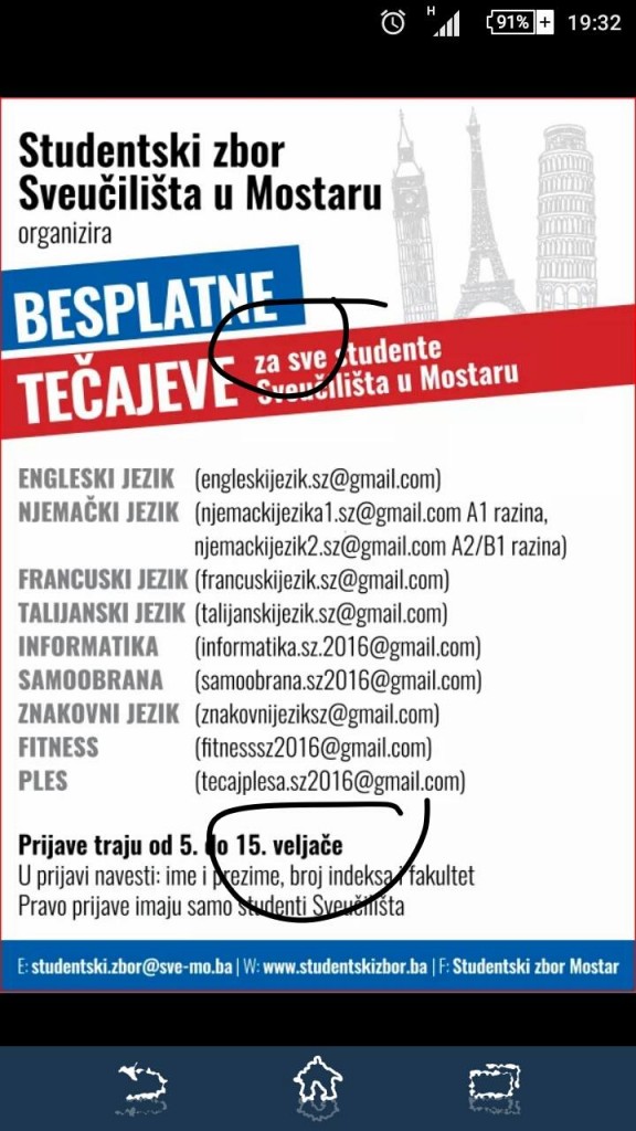 studentski zbor, tečajevi