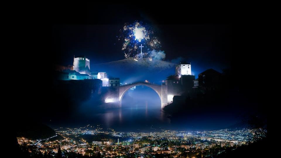 Matica hrvatska Mostar, matica hrvatska, vatromet, BIH, križ, Hum, Mostar