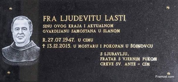Fra Ljudevit Lasta, ploča, cim