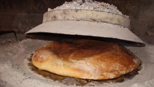 pogača, ispod sača  