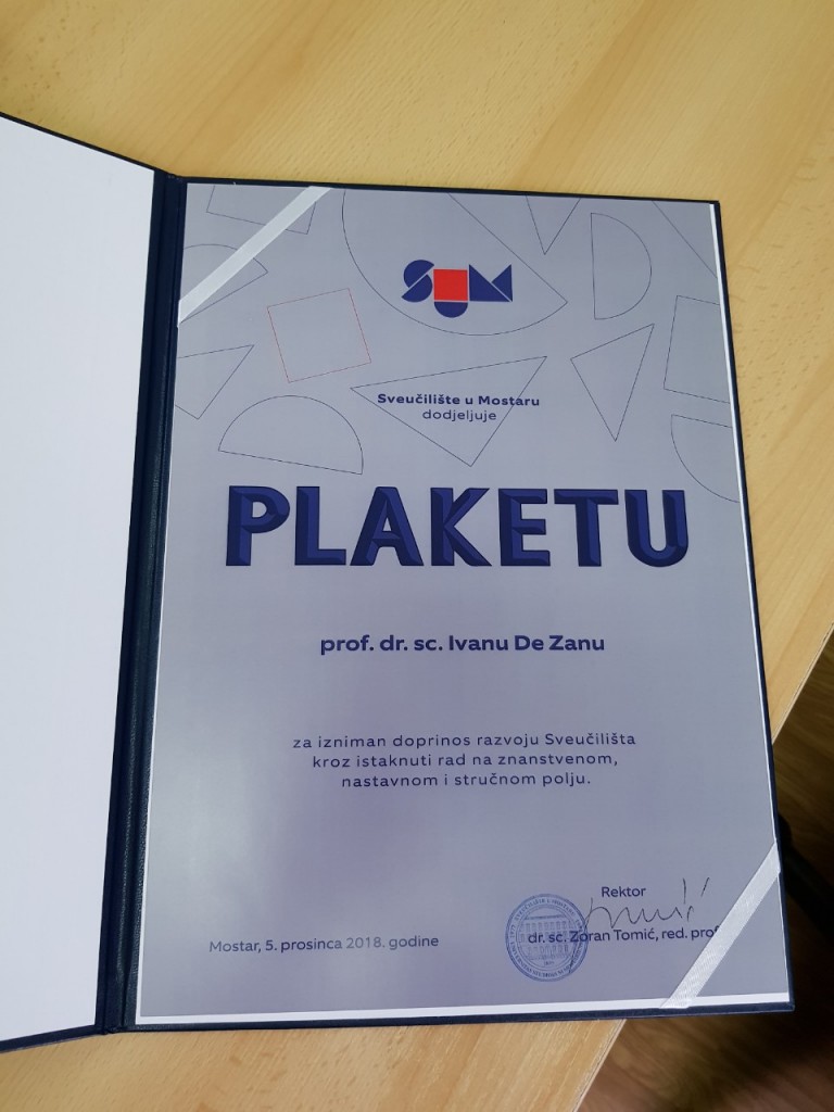 Dr. sc. Ivan De Zan, Sveučilište u Mostaru