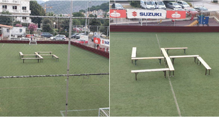 Skandal u Dubrovniku: Osvanuo ogromni kukasti križ nasred nogometnog igrališta