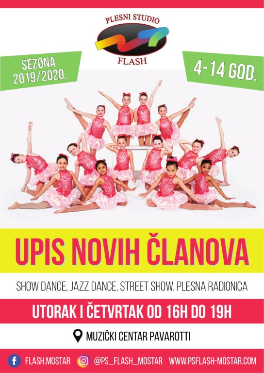 Plesni studio Flash, upisi, treninzi, Mostar