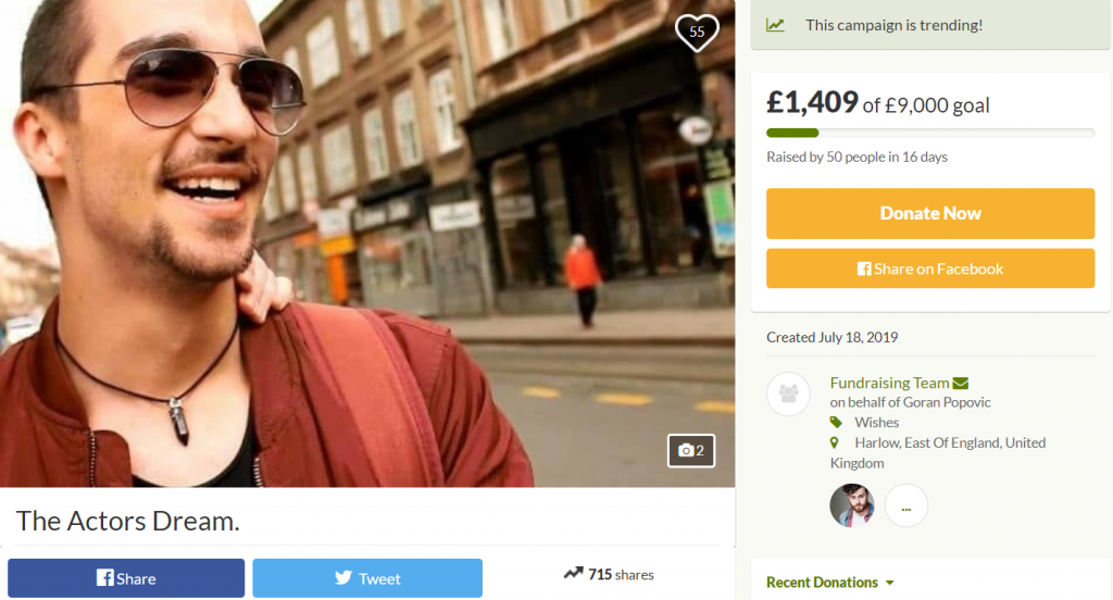 goran popović, glumac, pjevač, Mostarski umjetnik, GoFoundMe, Akademija dramskih umjetnosti, New York