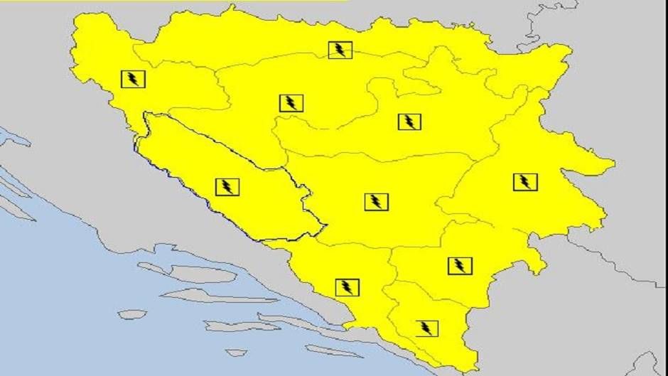 Upaljen žuti meteoalarm za područje cijele BiH