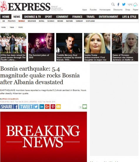 svjetski mediji o potresima