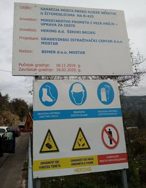 Regionalna cesta, Žitomislići-Čitluk, radovi na mostu, HNŽ