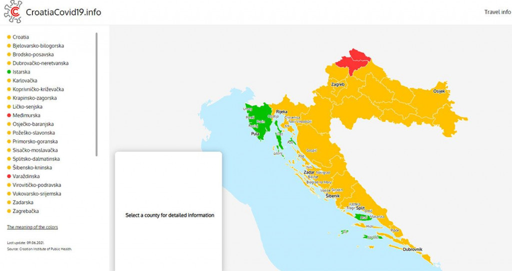 Korona mapa Hrvatska