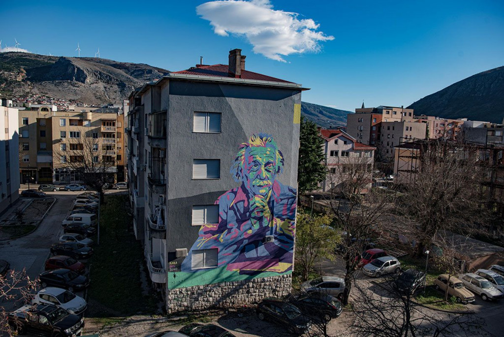 Einstein mural Mostar
