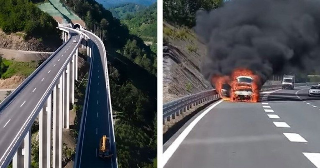 crna gora,autocesta,zapaljen automobil