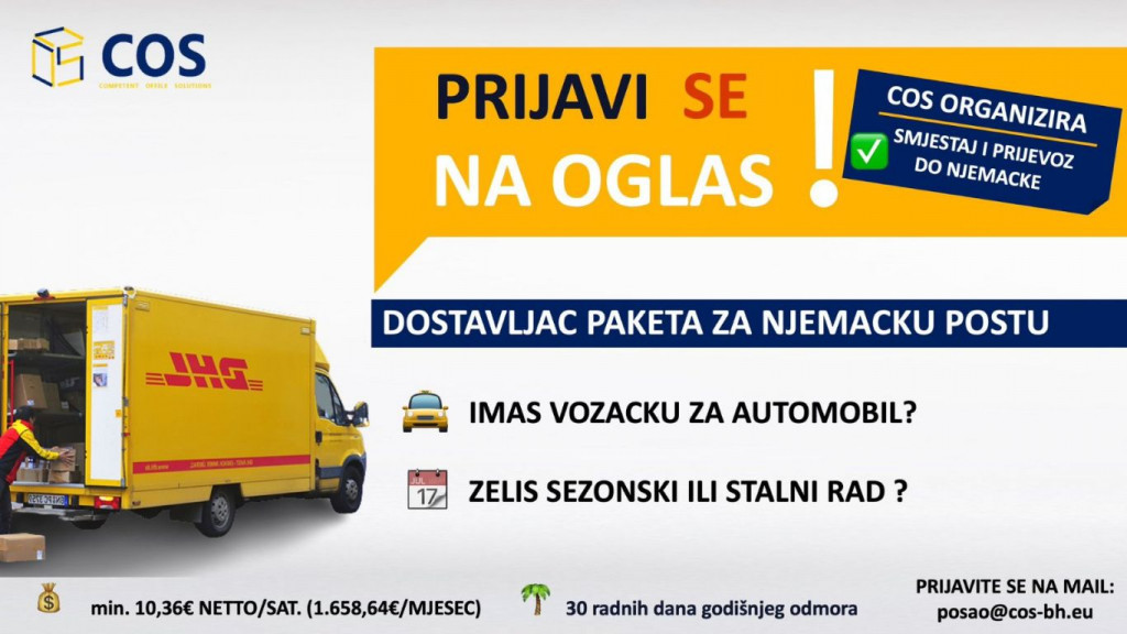 cos,posao,oglas za posao ,Mostar,Njemačka,COS DOO