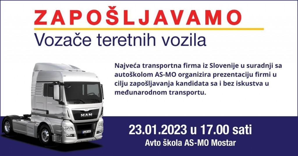 auto škola as mo,Firma Eurotek,vozači teretnih vozila,oglas za posao ,Mostar