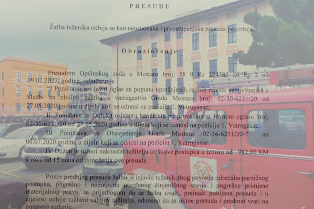 Vatrogasci presuda mostar