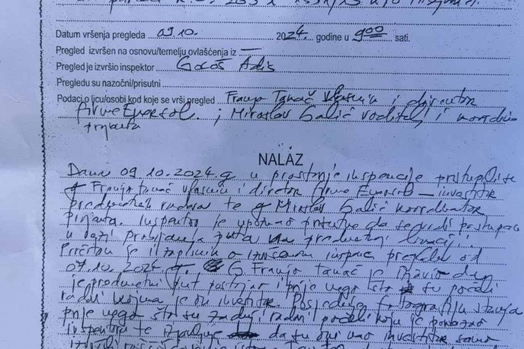 Inspekcijski nalaz Miljkovići Kozica